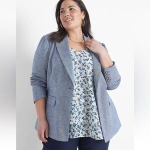 Lane Bryant Chambray Linen Blend Blazer Blue Denim Size 16